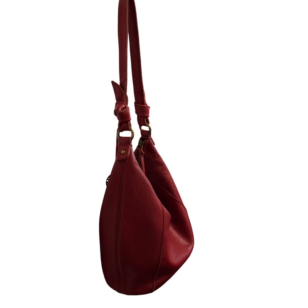 VTG The Sak Sequoia Hobo Bag Soft Pebble Leather Knots Pop of Red Cherry Red Y2K - Picture 9 of 10